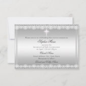 Elegant Pearl Bow & Cross First Heilige Communie Kaart (Achterkant)