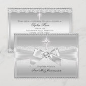Elegant Pearl Bow & Cross First Heilige Communie Kaart (Voorkant / Achterkant)