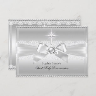 Elegant Pearl Bow & Cross First Heilige Communie Kaart