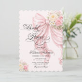 Elegant Pearl Bow Floral Pink Bridal Shower  Kaart (Staand voorkant)