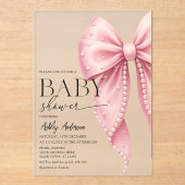Elegant Pearl Bow Girl Baby shower Acryl Uitnodigingen (Voorkant)