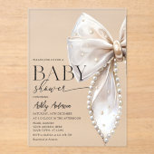 Elegant Pearl Bow Girl Baby shower Acryl Uitnodigingen (Voorkant)