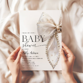 Elegant Pearl Bow Girl Baby shower Kaart