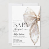 Elegant Pearl Bow Girl Baby shower Kaart (Voorkant)