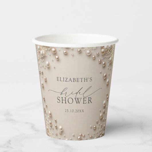 Elegant Pearl Bridal Shower Papieren Bekers (Voorkant)