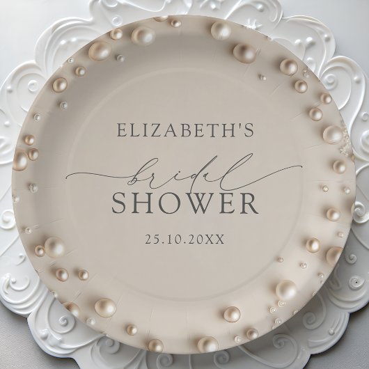 Elegant Pearl Bridal Shower Papieren Bordje