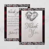 Elegant Pearl, Burgundy Ribbon & Sparkle Bedankkaart (Voorkant / Achterkant)