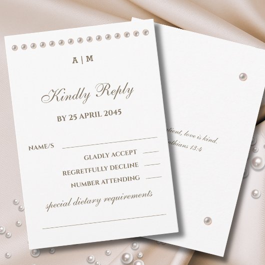 Elegant Pearl Christian Wedding RSVP Card 