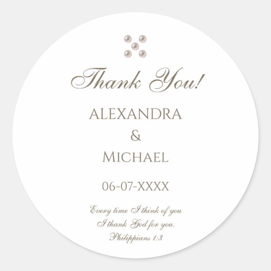 Elegant Pearl Christian Wedding Thank You Ronde Sticker (Voorkant)