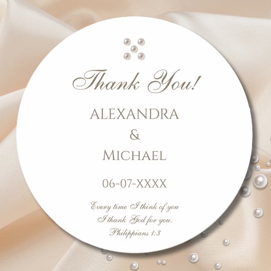 Elegant Pearl Christian Wedding Thank You Ronde Sticker
