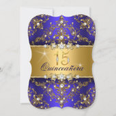 Elegant Pearl Damask Royal Blue Quinceanera Kaart (Voorkant)
