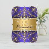 Elegant Pearl Damask Royal Blue Quinceanera Kaart (Staand voorkant)