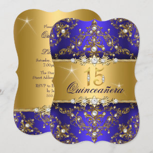 Elegant Pearl Damask Royal Blue Quinceanera Kaart