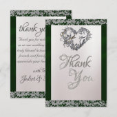 Elegant Pearl, Emerald Ribbon & Sparkle Bedankkaart (Voorkant / Achterkant)