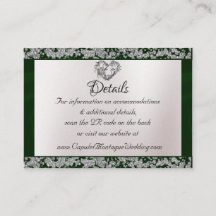 Elegant Pearl, Emerald Ribbon & Sparkle QR-code Informatiekaartje