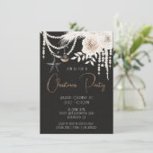 Elegant Pearl Floral Black & White Kerstparty Kaart (Staand voorkant)