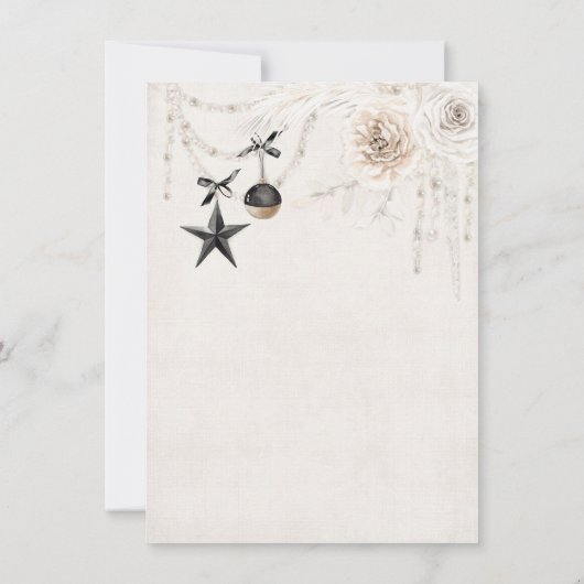 Elegant Pearl Floral Black & White Kerstparty Kaart (Achterkant)