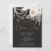 Elegant Pearl Floral Black & White Kerstparty Kaart (Voorkant)