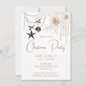 Elegant Pearl Floral Black & White Kerstparty Kaart (Voorkant)