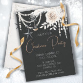 Elegant Pearl Floral Black & White Kerstparty Kaart
