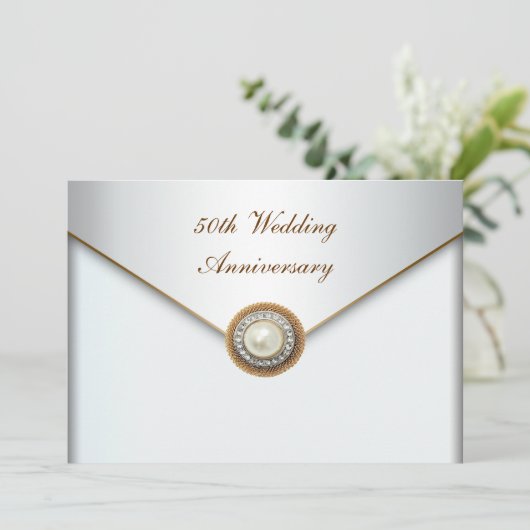 Elegant Pearl Gold 50th Wedding Jubileum Kaart (Staand voorkant)