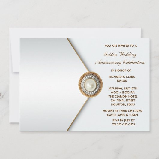 Elegant Pearl Gold 50th Wedding Jubileum Kaart (Achterkant)