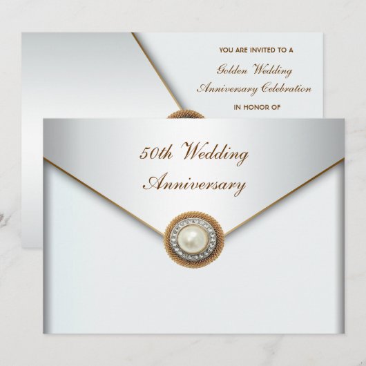 Elegant Pearl Gold 50th Wedding Jubileum Kaart (Voorkant / Achterkant)