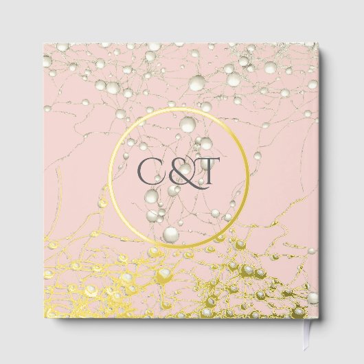 Elegant Pearl Gold Script Wedding Romantic Pearls Gastenboek (Achterkant)
