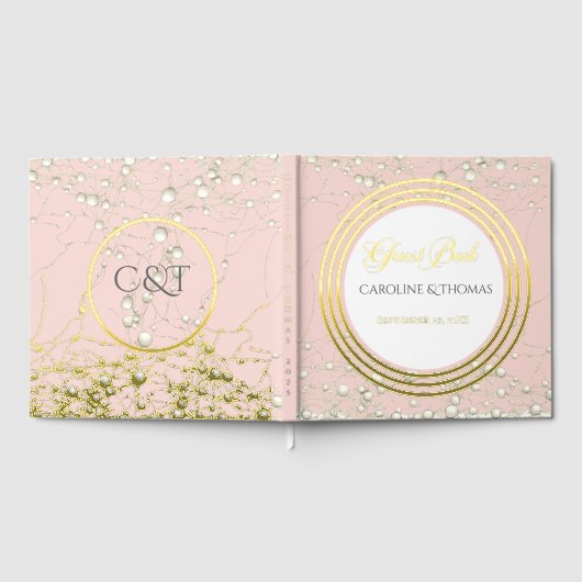 Elegant Pearl Gold Script Wedding Romantic Pearls Gastenboek (Volledig)