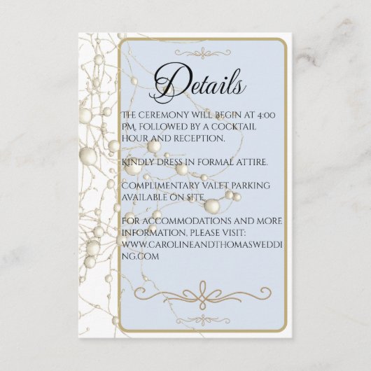 Elegant Pearl Gold Script Wedding Romantic Pearls Informatiekaartje (Voorkant)