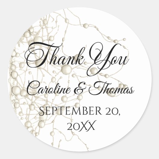 Elegant Pearl Gold Script Wedding Romantic Pearls Ronde Sticker (Voorkant)