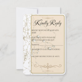Elegant Pearl Gold Script Wedding Romantic Pearls RSVP Kaartje