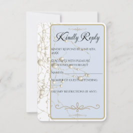 Elegant Pearl Gold Script Wedding Romantic Pearls RSVP Kaartje