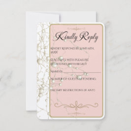 Elegant Pearl Gold Script Wedding Romantic Pearls RSVP Kaartje