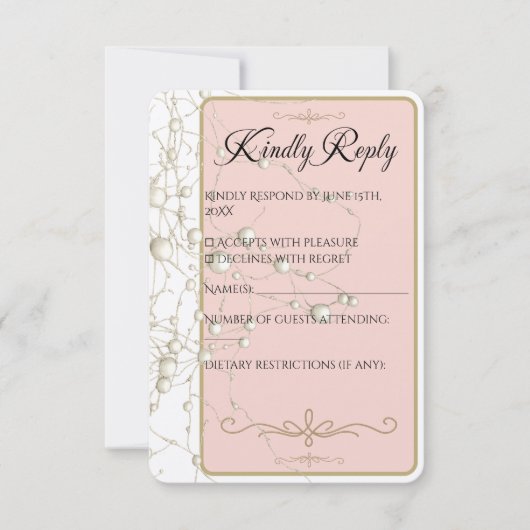 Elegant Pearl Gold Script Wedding Romantic Pearls RSVP Kaartje (Voorkant)