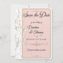 Elegant Pearl Gold Script Wedding Romantic Pearls Save The Date