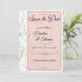 Elegant Pearl Gold Script Wedding Romantic Pearls Save The Date (Staand voorkant)