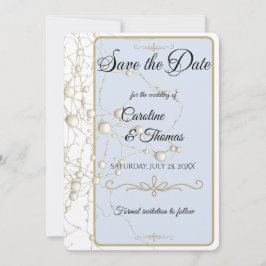 Elegant Pearl Gold Script Wedding Romantic Pearls Save The Date