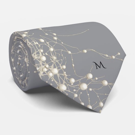 Elegant Pearl Gold Script Wedding Romantic Pearls Stropdas (Opgerold)