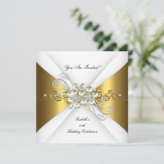 Elegant Pearl Gold Silver Diamond Birthday 2 Kaart (Staand voorkant)