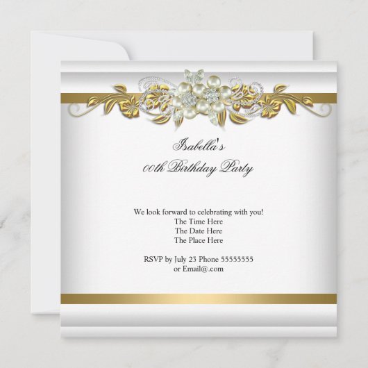 Elegant Pearl Gold Silver Diamond Birthday 2 Kaart (Achterkant)