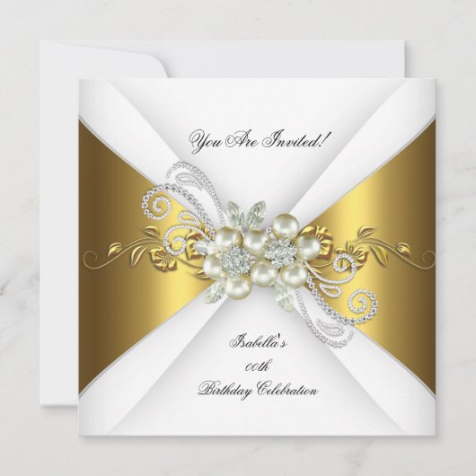 Elegant Pearl Gold Silver Diamond Birthday 2 Kaart (Voorkant)