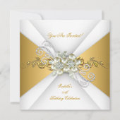 Elegant Pearl Gold Silver Diamond Birthday B Kaart (Voorkant)