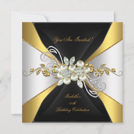 Elegant Pearl Gold Silver Diamond Birthday Party 3 Kaart (Voorkant)