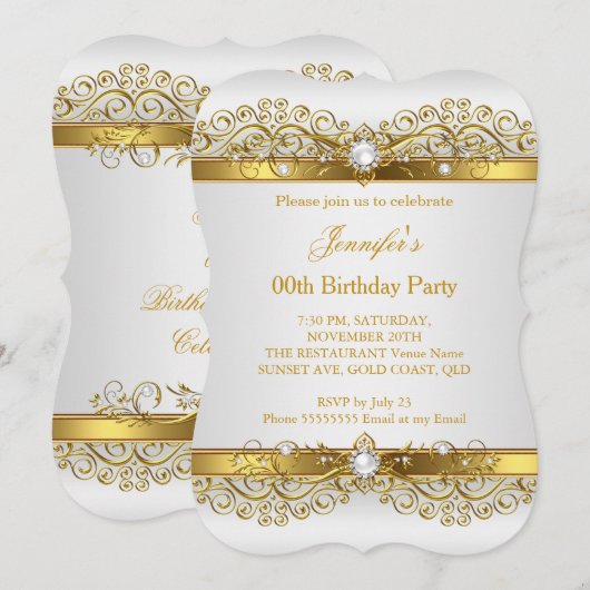 Elegant Pearl Gold White Silver Birthday Party Kaart (Voorkant / Achterkant)
