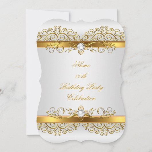 Elegant Pearl Gold White Silver Birthday Party Kaart (Achterkant)