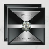 Elegant Pearl Jewel Birthday Silver & White Kaart (Voorkant / Achterkant)