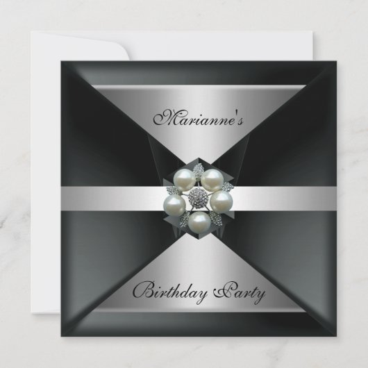 Elegant Pearl Jewel Birthday Silver & White Kaart (Voorkant)