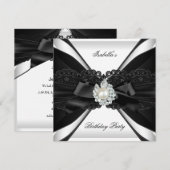 Elegant Pearl Jewel Black White Birthday Kaart (Voorkant / Achterkant)