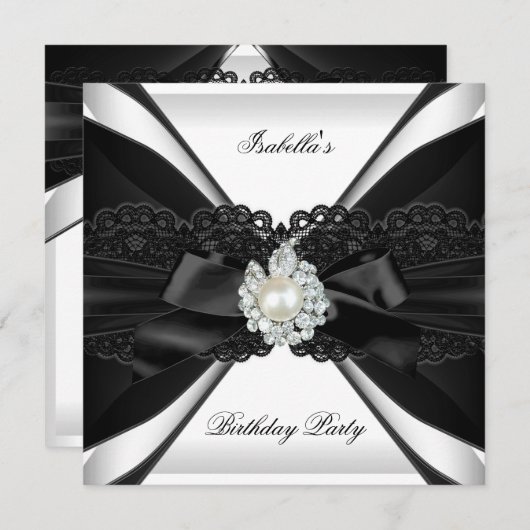 Elegant Pearl Jewel Black White Birthday Kaart (Voorkant / Achterkant)